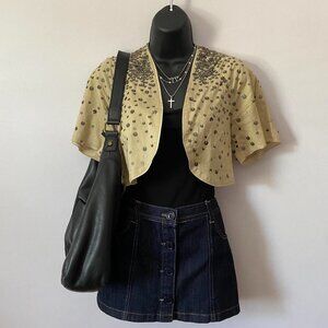 y2k 2000s vintage GAP tan cotton eclectic fairy shrug w metal sequins